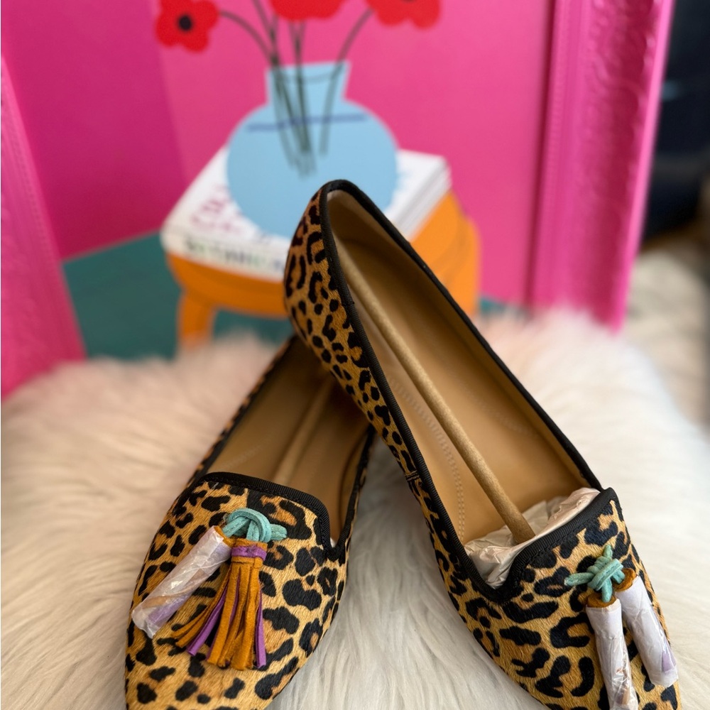 Brown Leopard Print Tassel Flats